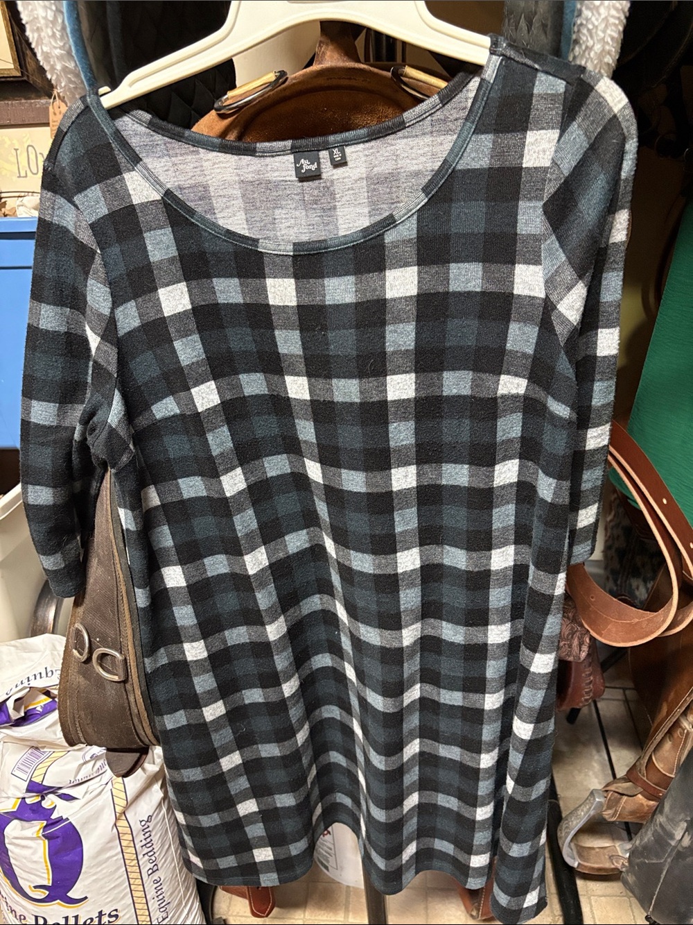 ModCloth Black and Light Blue Plaid Midi Dress